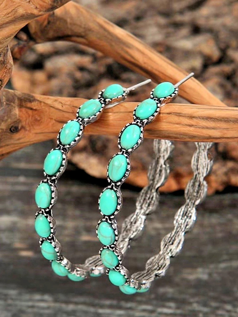 Turquoise Silver-Tone Statement Hoop Earrings – New Without Tags